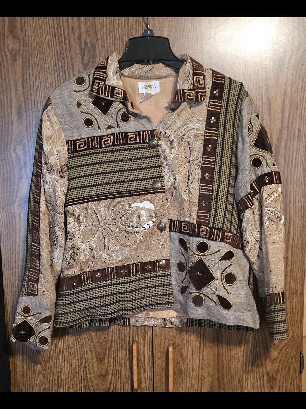 Mixed-Pattern Patchwork Blazer Jacket - Beige Brown
